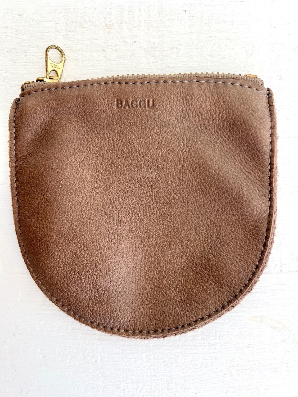 BAGGU Milled Leather Small U Pouch in Brown